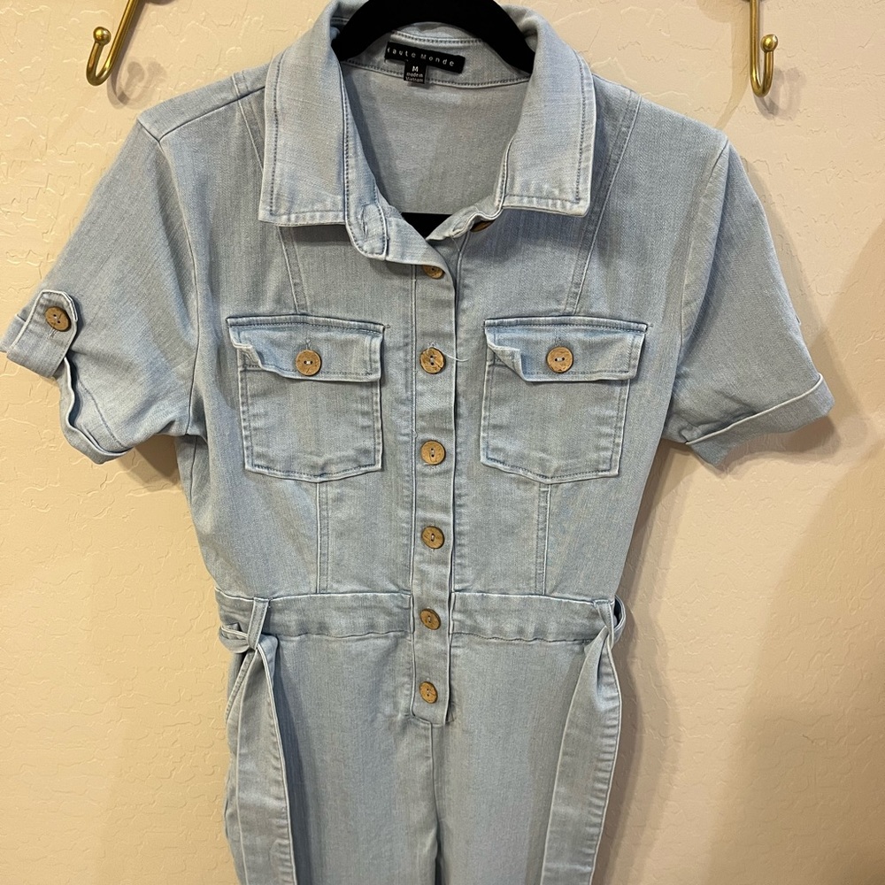 Light wash jean jumpsuit